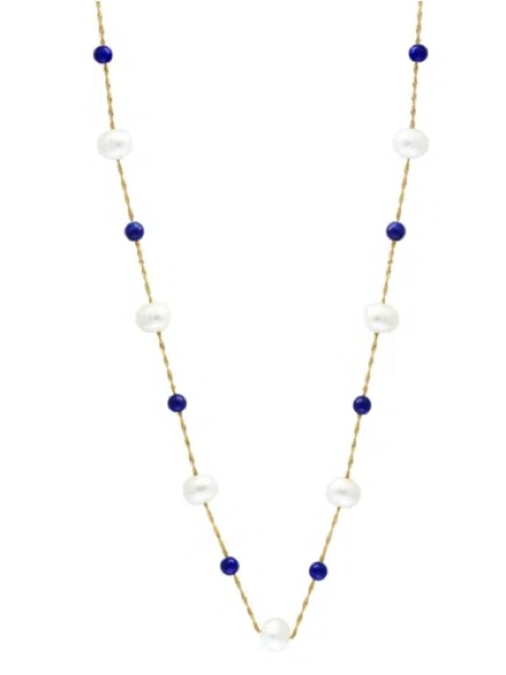 NWT Effy Freshwater Pearl (6-1/2mm) & Lapis Lazuli 18" Necklace in 14k Gold